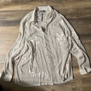 ASOS Beige Sheer Floral Button Down Shirt 2XL